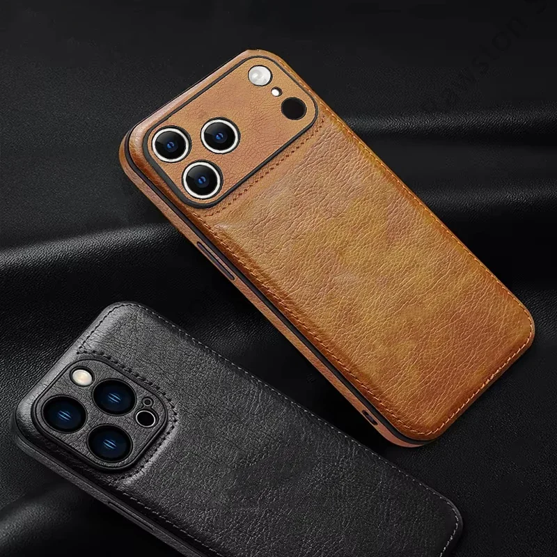 

Soft Leather Case for iPhone 17 14 13 12 11 16 Pro Max XR 15 Plus Air Ultra Thin Lens Protection iphone16 16Pro Cover Coque