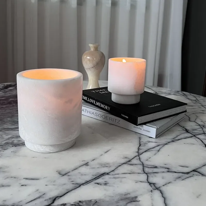 Luxury White Marble Candlestick Holder Vintage French Romantic Style Home Decor Ornament for Living Room Bedroom Southwest