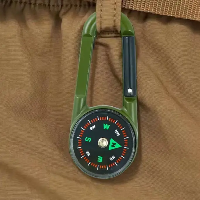 1 Pc Compass Thermometer Carabiner 3 in 1 Mini Compass Carabiner Clip Outdoor Hiking Survival Key Ring Double Sided Metal