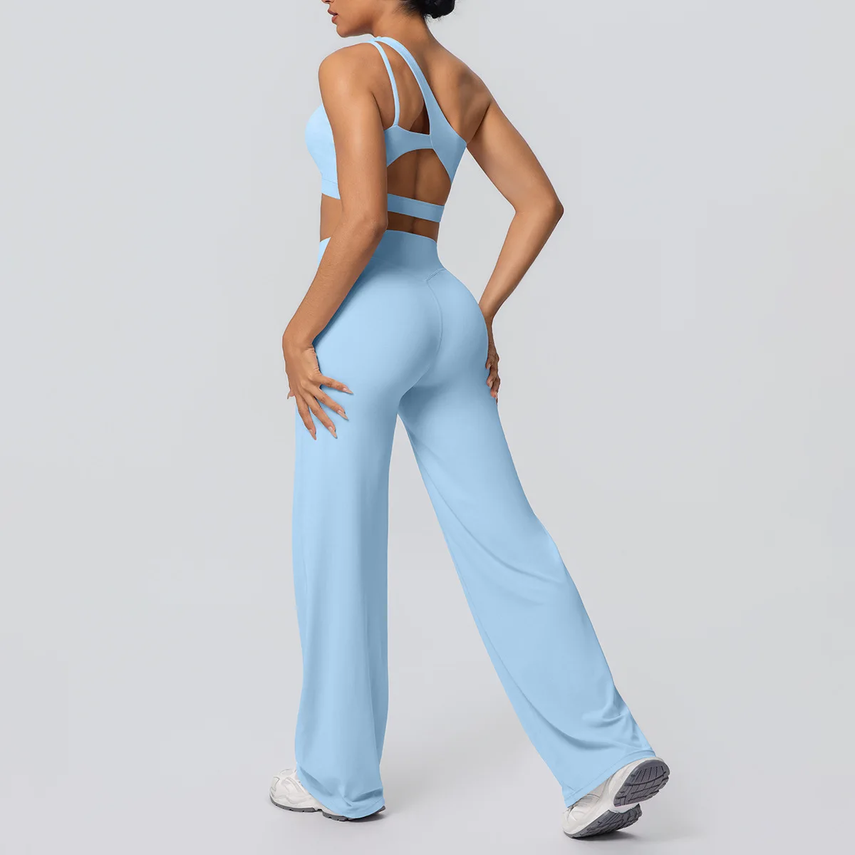 

MIML 2026 Women's Double-Sided Nylon Fleece Yoga Sportswear Set Single Shoulder Running Fitness Wide Leg Two-Piece Suit