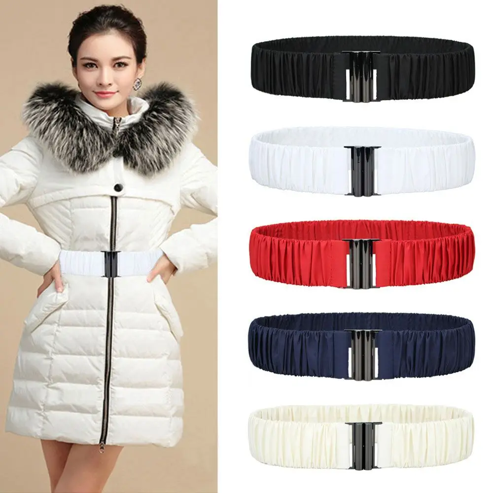 Retro Fashion 5cm Wide Down Coat Waist Belt Pleated Elastic Stretch Waistband Buckle Casual Solid Color Down Jacket Waistband