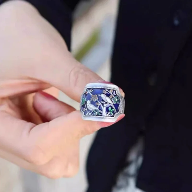 Retro Magpie Ring for Women Exquisite High End Drip Glue Bird Ring Fashionable and Creative Open Size Finger Jewelry KOFSAC