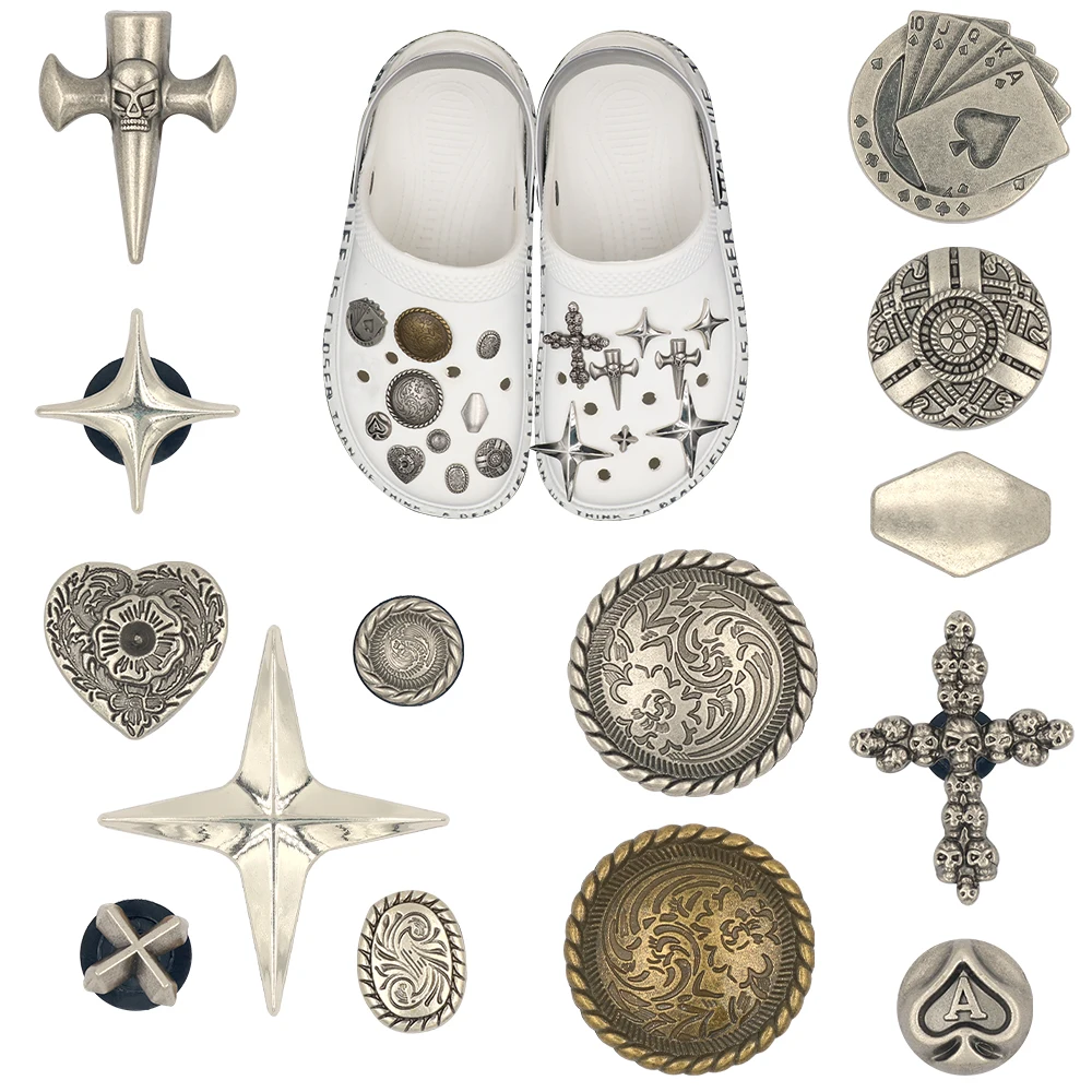 1 Set Shoe Accessories Charm Poker Round Lace-up Shoe Buckle15 Pcs Detachable Metal Handmade Shoe Decorations Buckles Party Gift