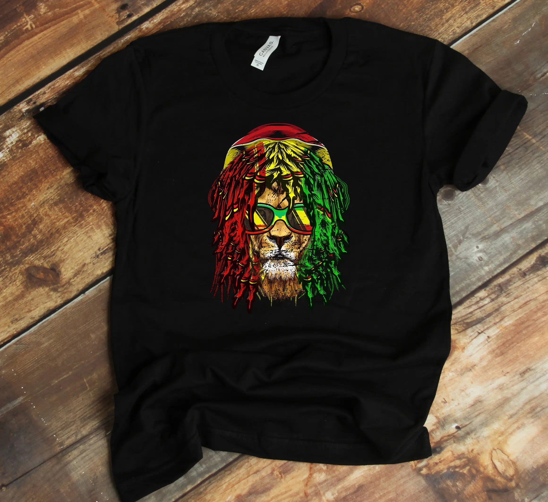 Reggae Lion T Shirt Dreadlocks Rasta Sunglasses Jamaica Rastafarian