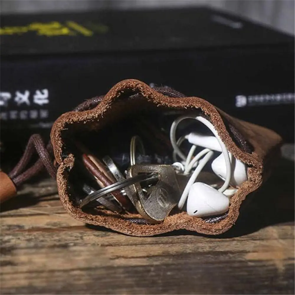 Exquisite Leather Coin Pouch Drawstring Strap Multicolour Wallet Purse Travel