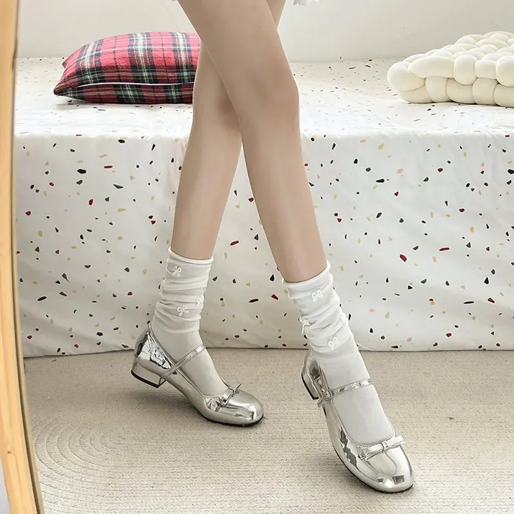 حذاء نسائي من Red Mary Jane Flat oes بكعب منخفض وعقدة لربيع وصيف جديد سهل الارتداء بمقدمة مستديرة من Faion Single oes #4