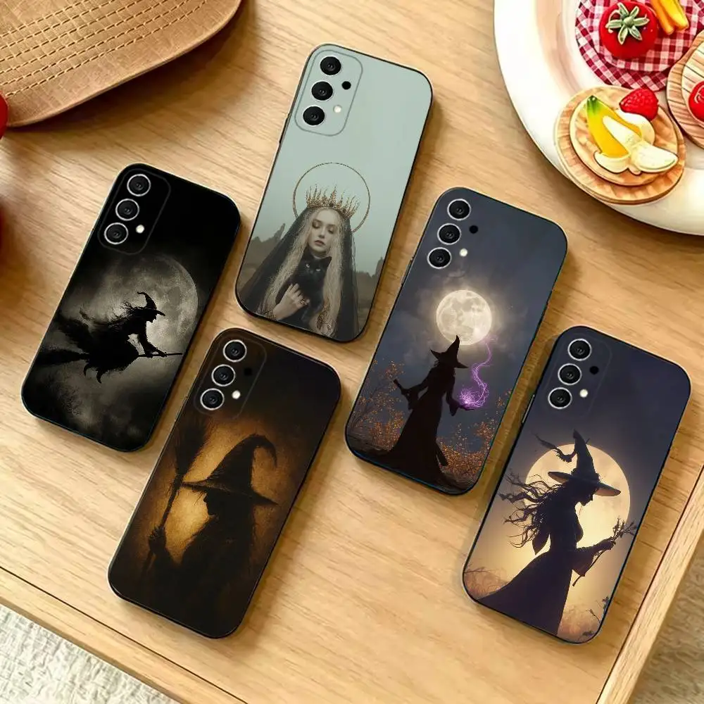 Witches Moon Totem-m Fashion Black Silicone Protective Phone Cover, Suitable for Samsung S20-S26,Ultra,Plus,FE,Lite,5G