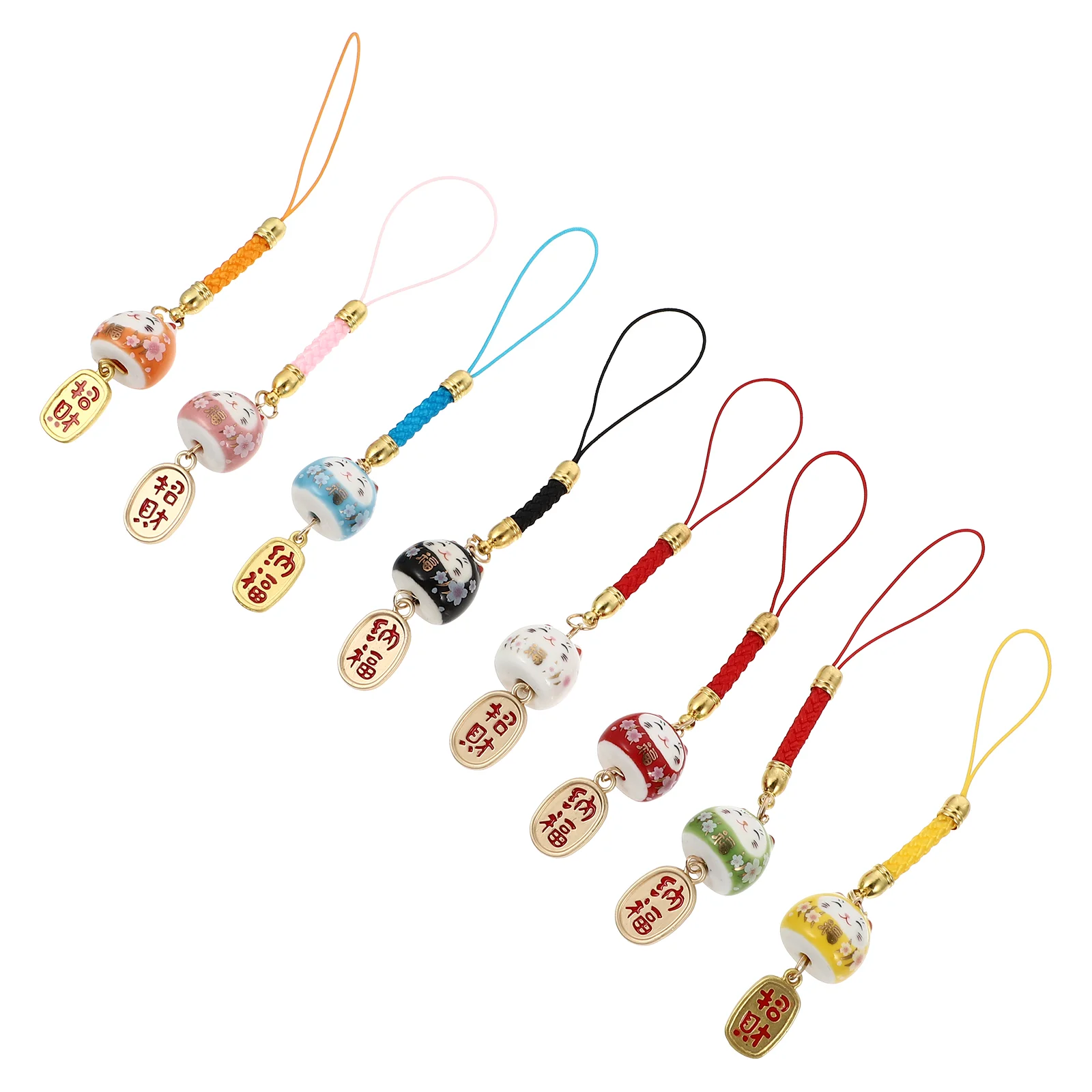 

8 Pcs Charms Pendant Cute Phone Case Ceramic Cat Fortune Hanging Ornament Phones Key Lanyard