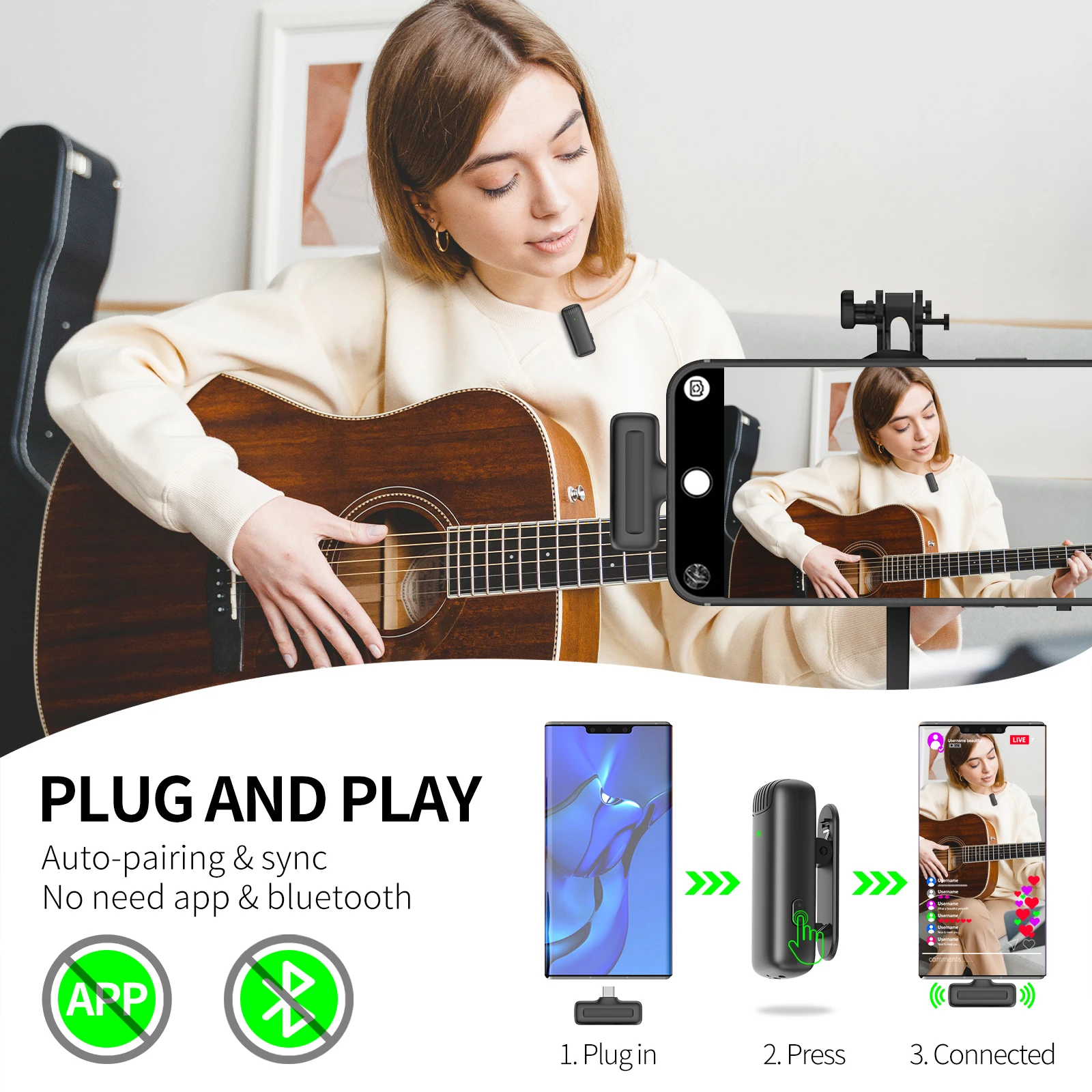 Diez artículos TLF Xtuga Mini 2,4 ghz 2 en 1 micrófono inalámbrico de solapa portátil Lavalier reducción de ruido transmisión en vivo