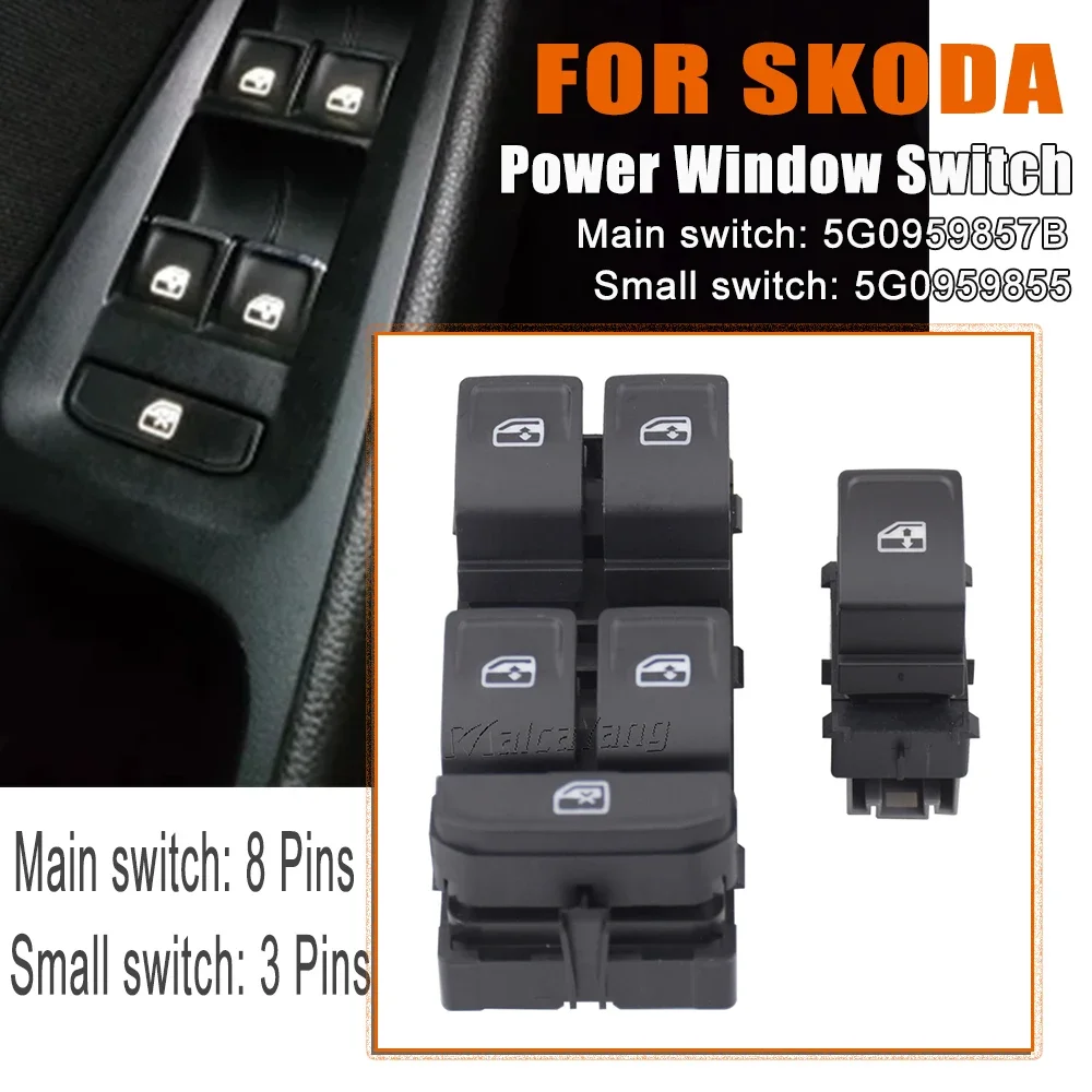 New Driver Side Electric Power Master Window Switch For Skoda Superb 2014-2018 Octavia 2013-2018 White background