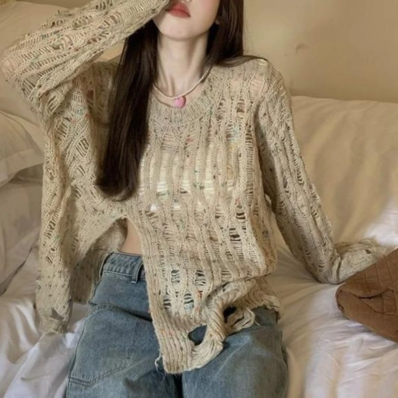 Pullovers Women Hollow Out Simple Daily Creativity All-match Autumn Fashion Elegant Vintage Korean Style Ladies Charming Cozy