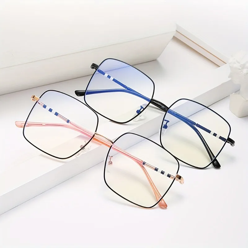 Große quadratische Anti-Blaulicht-Brille, transparenter Metallrahmen für Damen und Herren