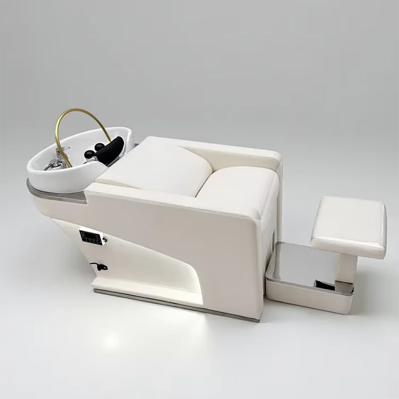 Barber Shop Furniture White Washing Chair Bed Modern Luxury Lay Down Beauty Salon Water Circulation Shampoo Chair with Footrest