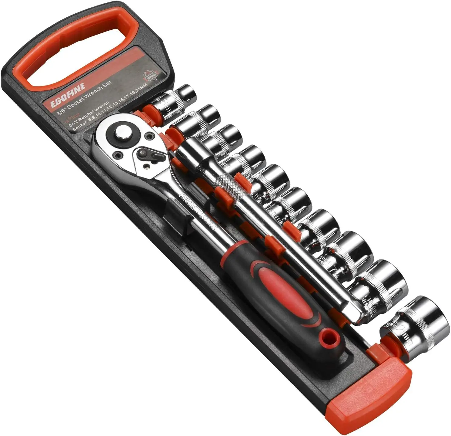 

12pcs 3/8 Inch Ratchet Socket Wrench Set, Drive Socket Set with 10 Sockets 8-14,17,19,21mm and 2 Way Quick Released Ratchet Hand