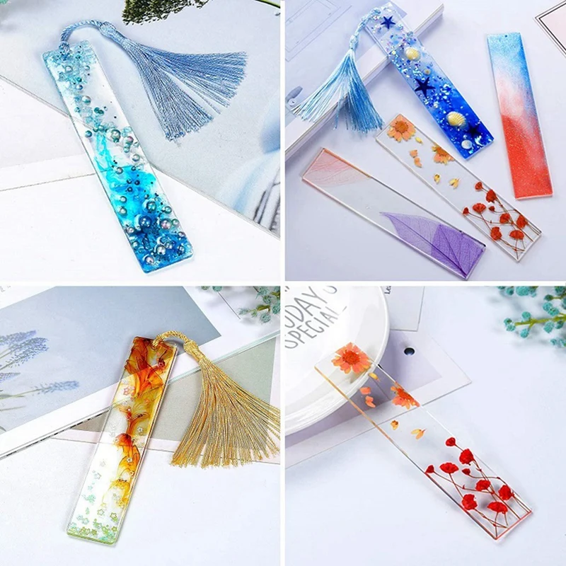 6Pcs Rectangle Bookmark Silicone Resin Mold DIY Making Epoxy Jewelry DIY Craft Mold With 6Pcs Color Tassels