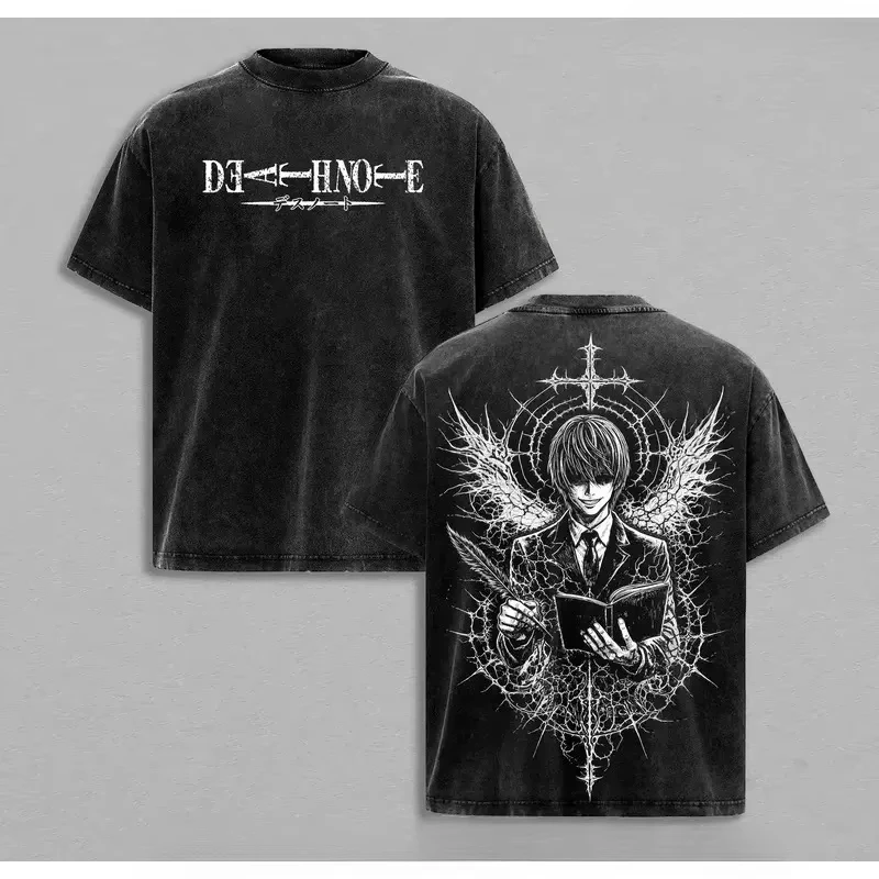 Death Note Vintage Washed T‑Shirt Yagami Light Ryuk Anime Print T Shirt Unisex Oversized Short Sleeve Men Women Streetwear Tops