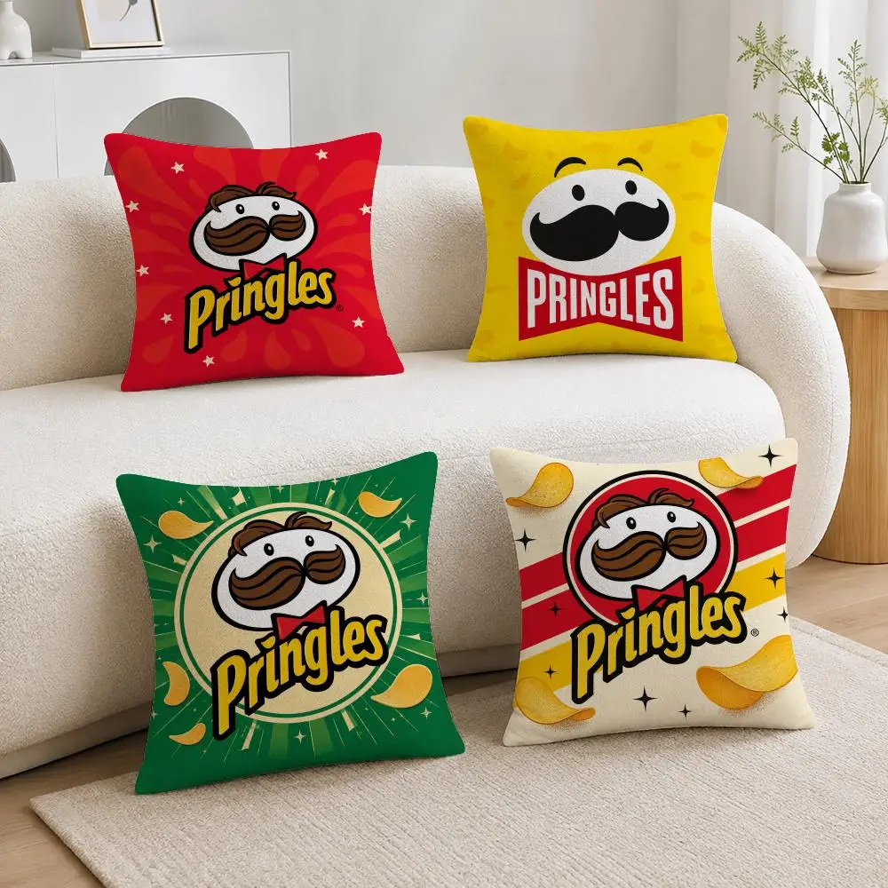 Food Brand Pringles Cushion Cover Soft Plush Cushion Covers Fluffy Throw Pillow Cases for Sofa Bedroom Home Decor