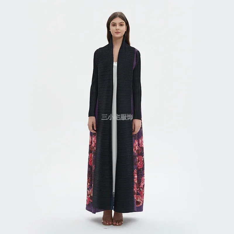 ALSEY Pleated Nine-minute Sleeve Gown Vintage Classic Print Loose Plus Size Tie Design Women's Trench Coat 2024 Summer New