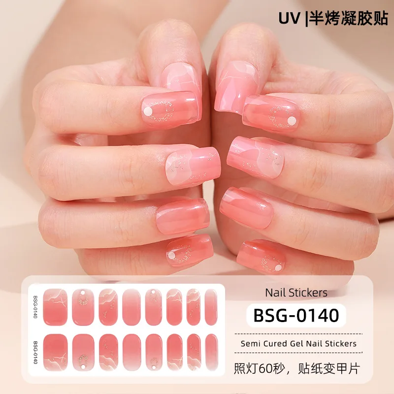 16 Tips Internet Celebrity Semi-cured Gel Nail Stickers 3D Gold Stamping Phototherapy Nail Enamel Adhesive  Nail Art Stickers