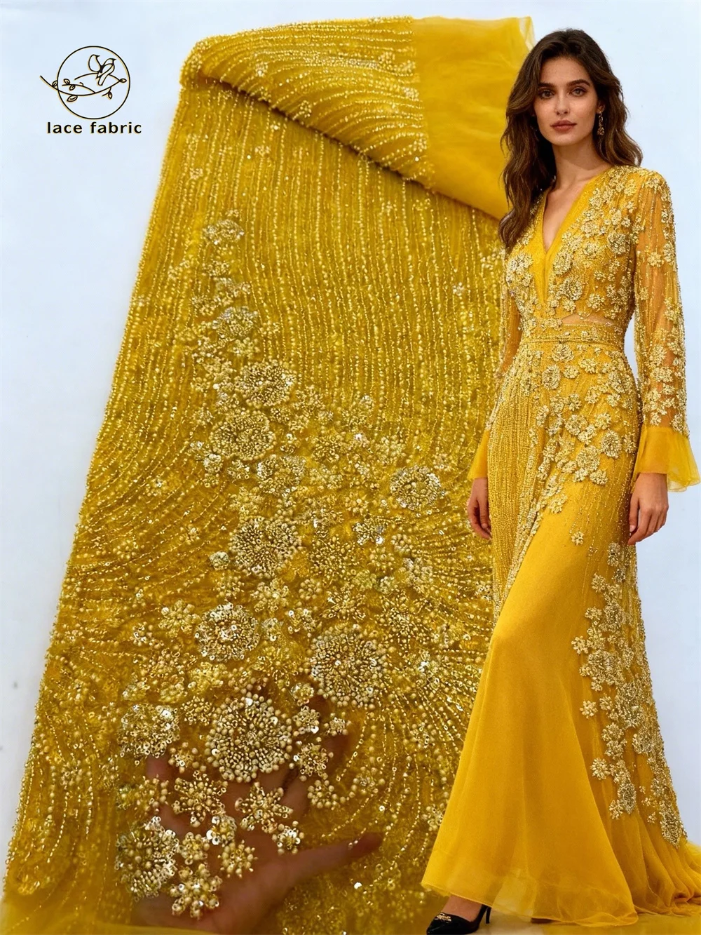 

New Design Fashion Africa Nigerian Artistic Pattern Handmade Embroidery Sequins Hot Sale French Beads Tulle Lace For Party Dress