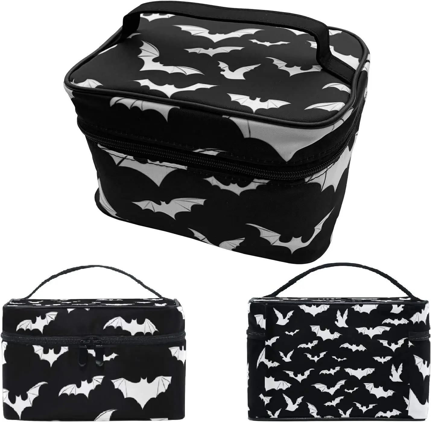 Goth Travel Makeup Bag Bats Cosmetic Bags Large Make up Organizer Portable Toiletry Bags Train Cases for Women Girls Cosmetics