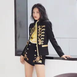 Baroque Style Gold Embroidery Short Jacket Women 2023 Double Breasted  Slim Harajuku Black Vintage Baseball Crop Jacket