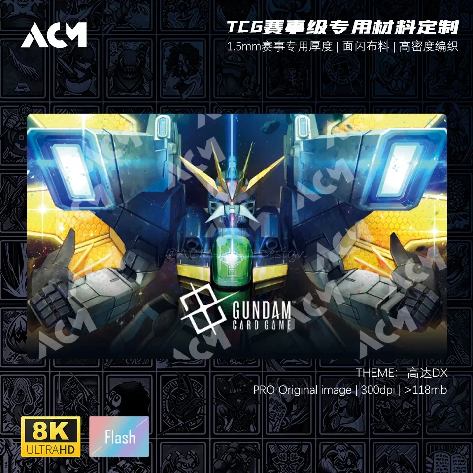 600x350mm Diy Gundam DX 1st Anniversary Limited Flash Surface Fabric Playmat 1.5mmseamless Edge Single Board Game Card Pad Toys