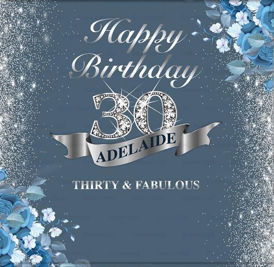 

Custom Blue Flowers Silver Glitter flower 20th 40th 50th 60th 30th birthday photo backdrop party photo studio background