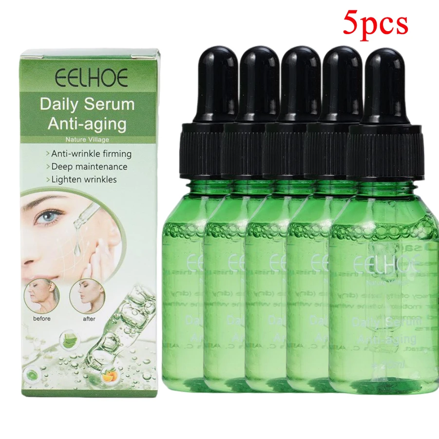 Soro facial anti-rugas, 5pcs, hidratação profunda, clareamento, desvanece linhas finas e rugas, aperta a pele, poros, cuidados com a pele