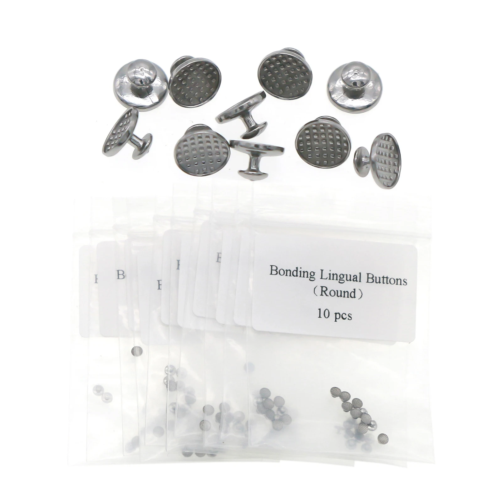 10pcs/Pack Dental Orthodontic Bonding Lingual Buttons Bottom Bondable Metal Tongue Side Buckle Dentistry Materials