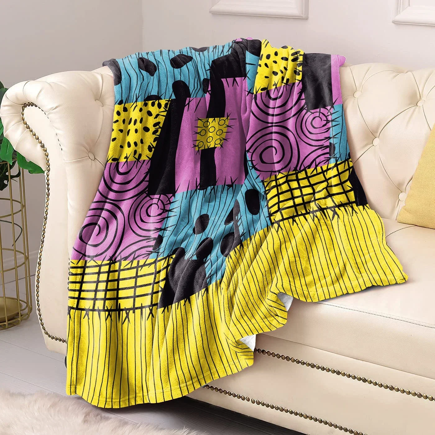 

Halloween Sally Flannel Blanket Perfect Festival Gift for Friends Movie Sally Patchwork Printed Throw Blanket for Sofa or Bed