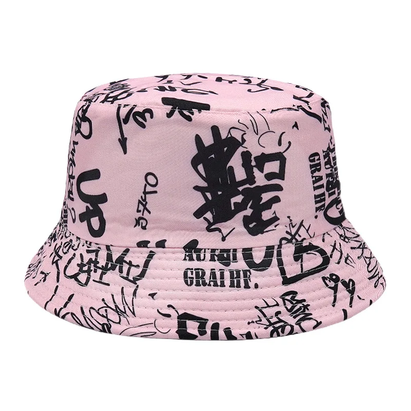 2024 Spring/Summer Number Graffiti Sun-proof Hat Reversible letter Print Bucket Hat Big Brim Unisex Outdoor Fisherman Cap