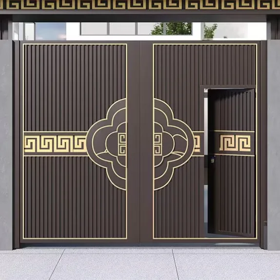 Aluminum Alloy Exterior Entrance Gate Outdoor Automatic Double Swing Entry Modern Eco-Friendly Designed GatesCustomizable