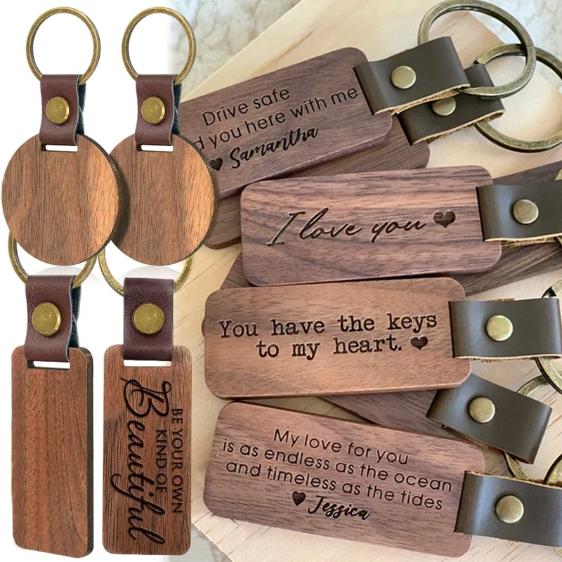 Blank Wooden Keyring Craft Supplies DIY Wooden Keychain Painting Customizable Keychain for Art Projects Handmade Decor Wholesale
