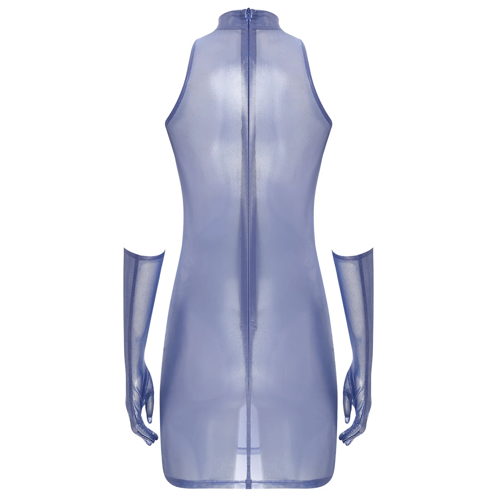 Doorzichtige bodycon-jurk voor dames met lange vingerhandschoenen, sexy lingerie, mouwloze mini-jurk, bikini-cover-up voor clubwear