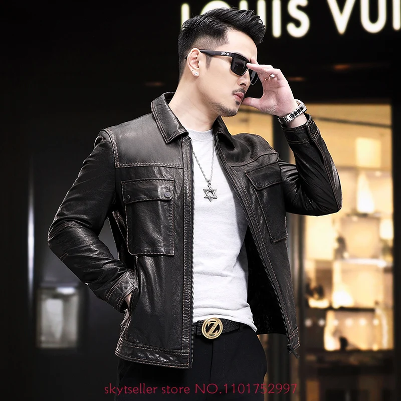 

High Quality Genuine Leather Jacket Men sheepskin coat Leather Coat Mens fashion thin Jacket