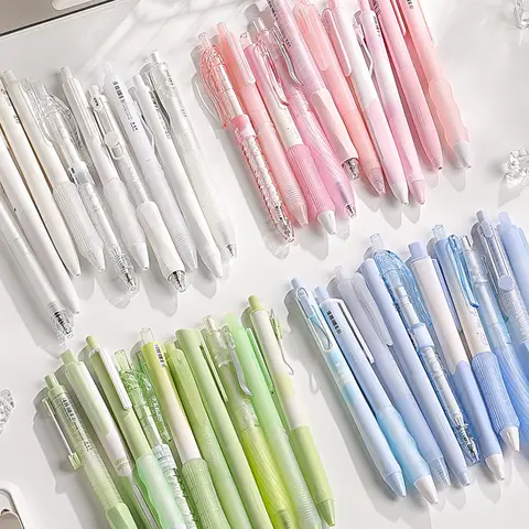 6pcs 젤 펜 및 마커 펜 세트 개폐식 검정 잉크 0.5mm 볼펜 학교 학생 사무용품 용품