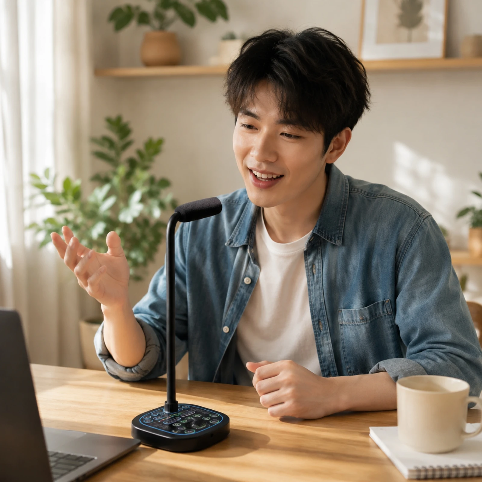 デスクトップ用コンデンサーマイク、グースネック式ライブ配信用マイク、コントロールベース付き、カラオケ・会議用。