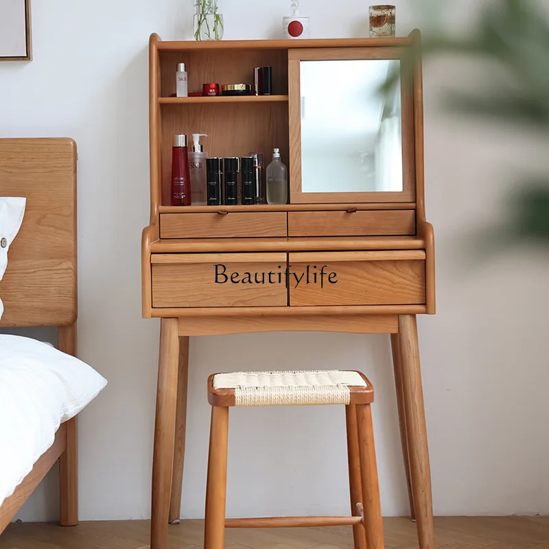 

Modern simple bedroom makeup storage cabinet cherry wood small apartment dresser