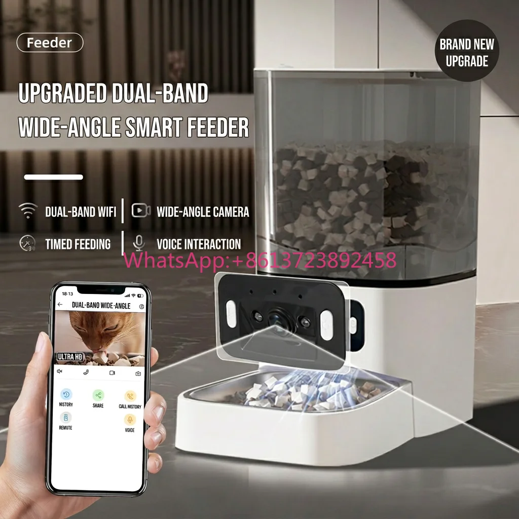 6L Modern Battery-Powered Single Bowl Smart Automatic Food Dispenser Video Voice Interaction Bluetooth Remote Detachable Design