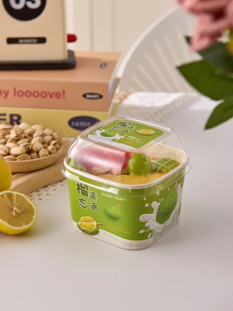 

Выпеченный десерт-мусс с созревшим дурианом, апельсиновой цедрой, сахаром и спиртом, устойчивый к высоким температурам, в упаковочной коробке