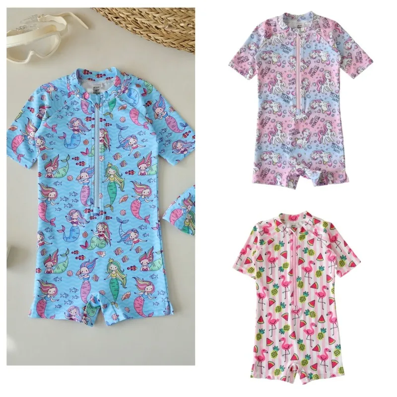 

Детские купальники для девочек от 1 до 7 лет, новый цельный купальник с рисунком русалки, быстросохнущий костюм для горячих источников, детские купальники, купальник для девочек