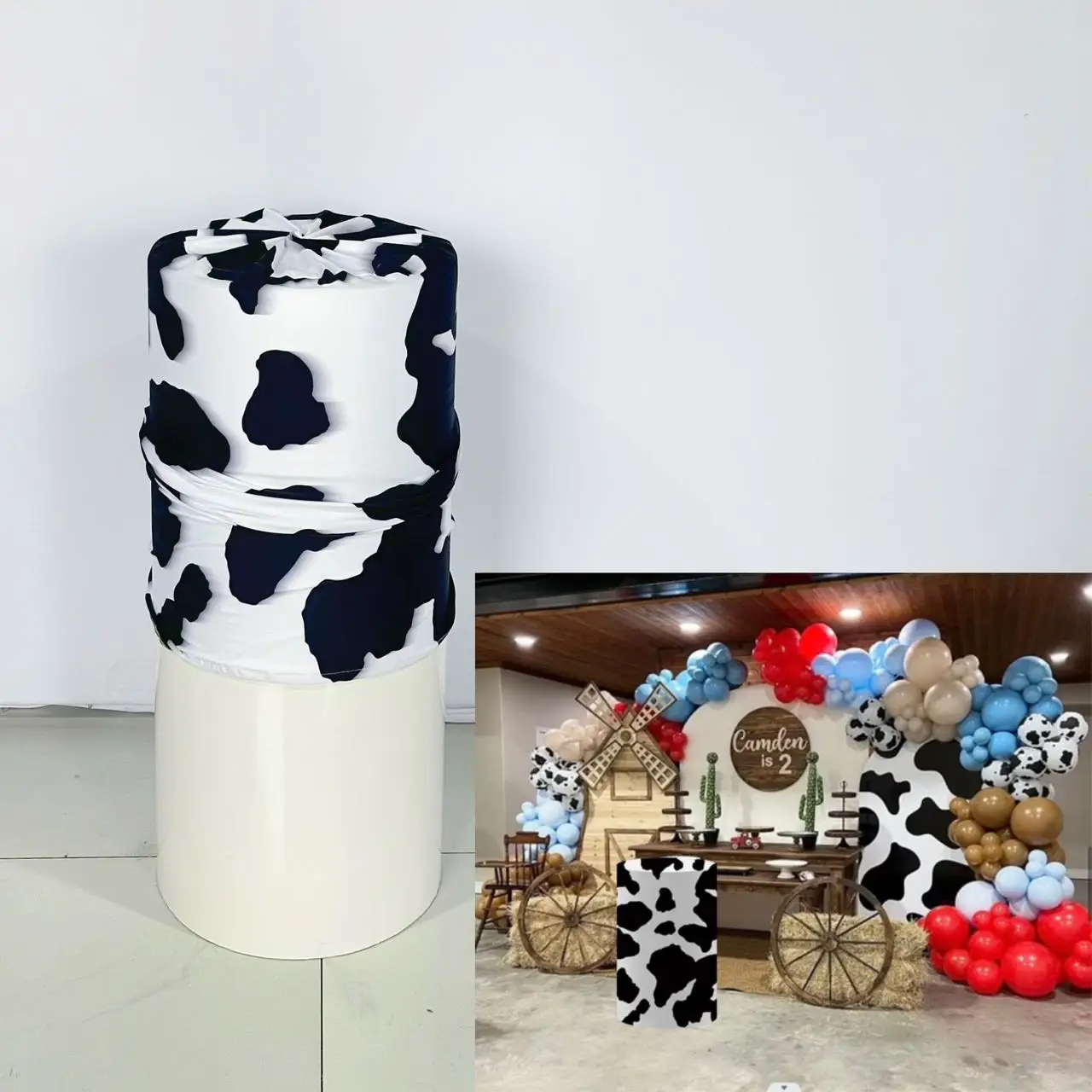 Black White Cow Grain Animal Texture Theme Cylinder Cover for Birthday Parties, Wedding and Baby Shower Decoration Props