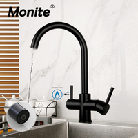 Monite Matte Black Kitchen Faucet Dual Handles 360 Rotated Vessel Basin Torneira Purity Drinking Filter Sink Water Mixer Tap