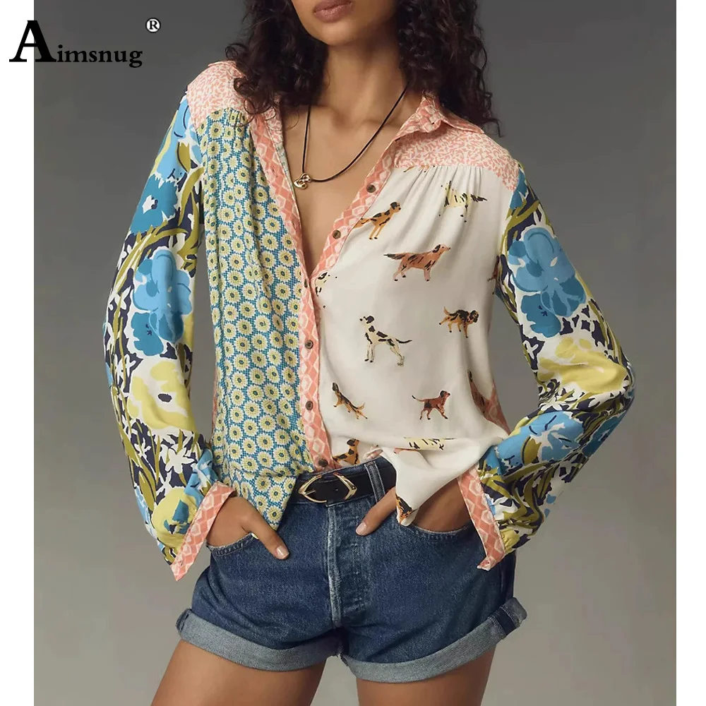 Estilo europeo 2025 camisas de manga larga con estampado 3D para mujer nuevas blusas básicas informales blusa para mujer camisa con cuello vuelto blusas para mujer