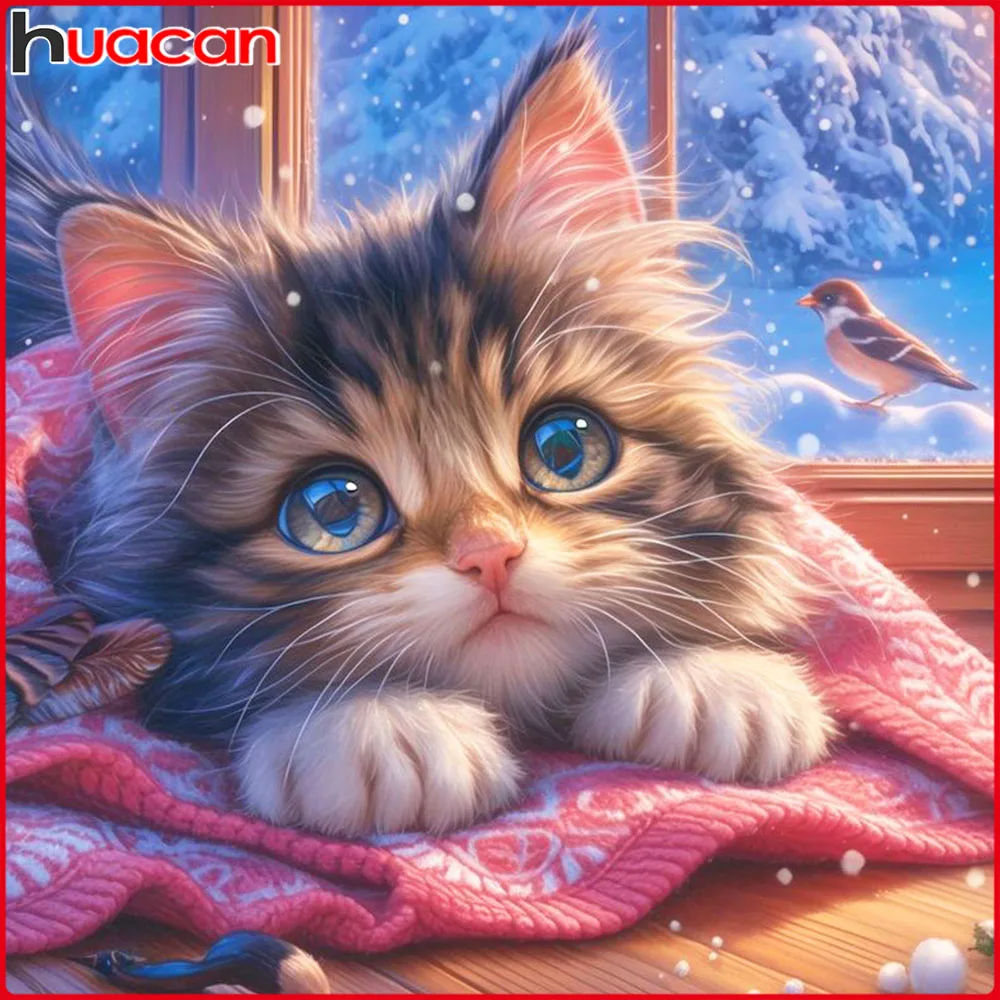 

Huacan Diamond Painting Cat Winter Diamond Mosaic Animal Landscape New Collection Picture Of Rhinestones