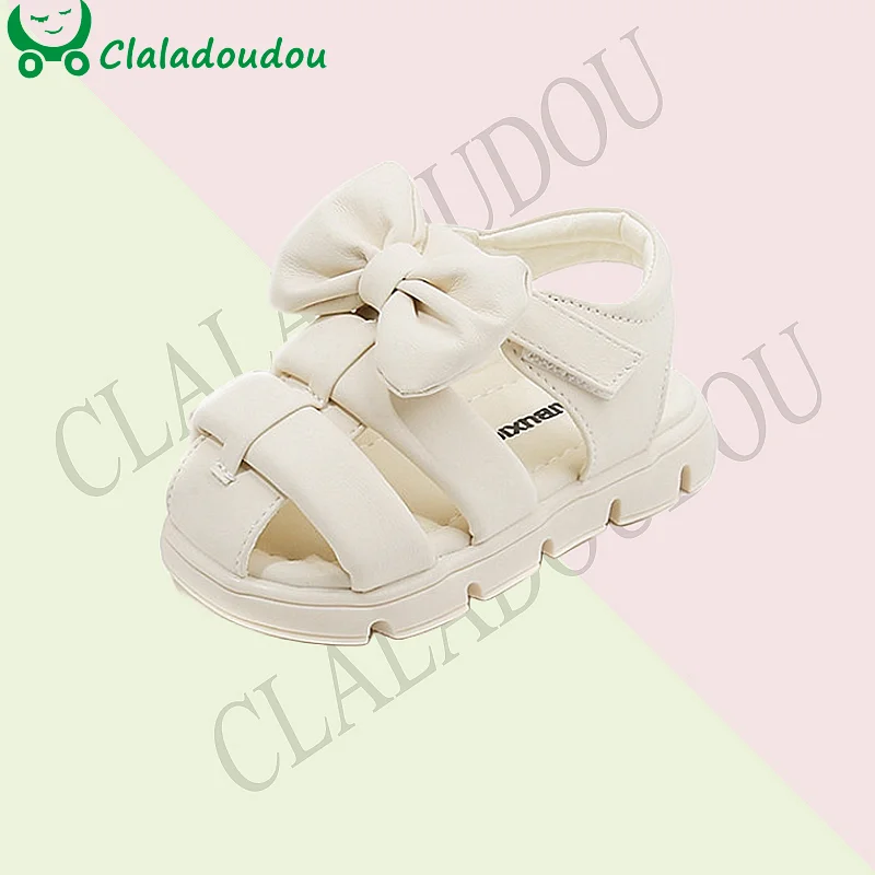 Claladoudou Baby Sandals For Kids Girls Solid Soft Closed Toe Beach Sandal For 0-3Year Toddler,Strap Bowtie Gladiator Sandal