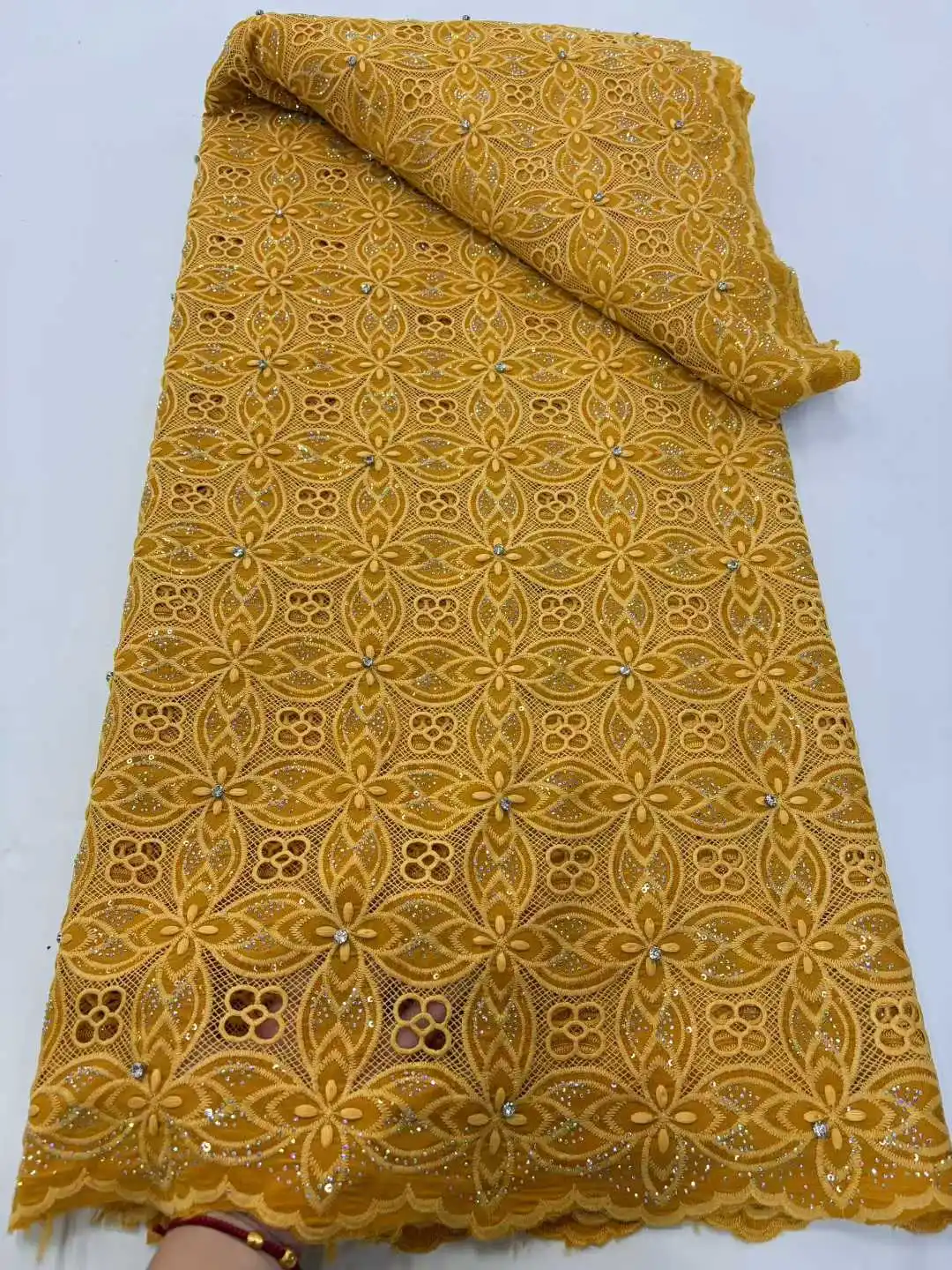 

Latest African Sequins Cord Lace Fabric 2025 High Quality Stones 5 Yards Nigerian French Chiffon Fabric Material For Party Dress