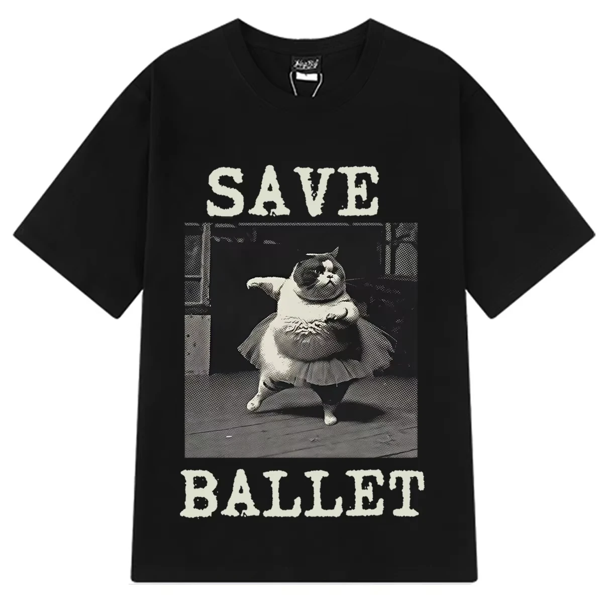 Save Ballet Cat Funny Meme T-shirt Men Women Fashion Hip-hop T-shirts Summer Short-sleeved Cotton Loose Casual Harajuku T-shirts