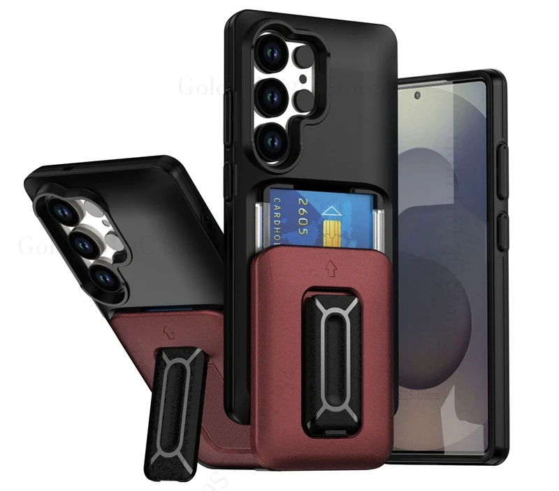

Candy Color Card Holder Phone Case For Samsung S25 S24 Ultra 5G Invisible Bracket Kickstand Wallet Cover For Galaxy S23 S22Ultra